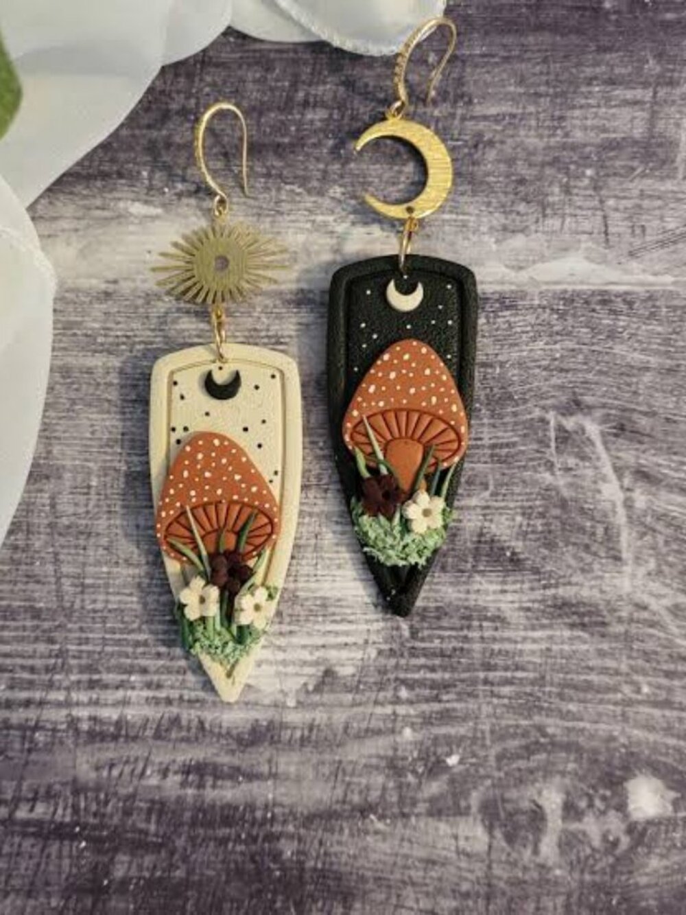 NWOT - Mismatched Mushroom Dangle Earrings: Hand-Painted Amanita Jewelry